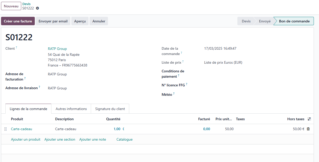 Paiement anticipé : commande