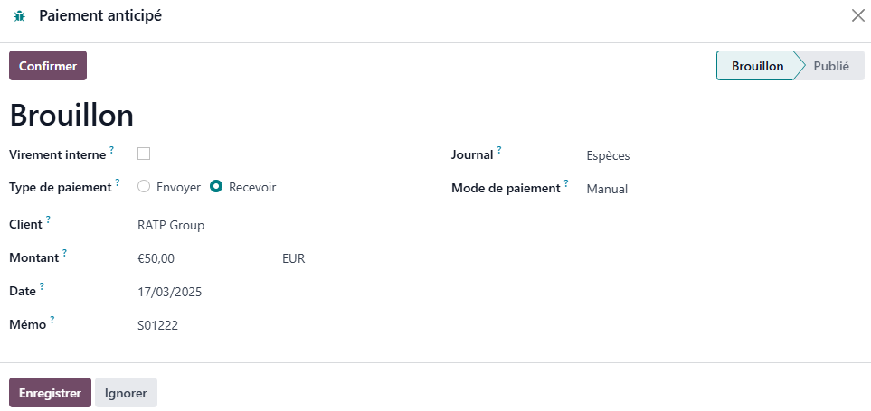 Paiement anticipé : paiement
