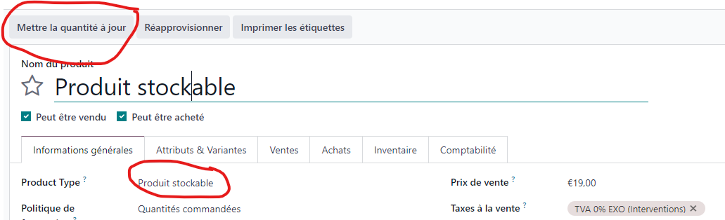 mise à jour stock